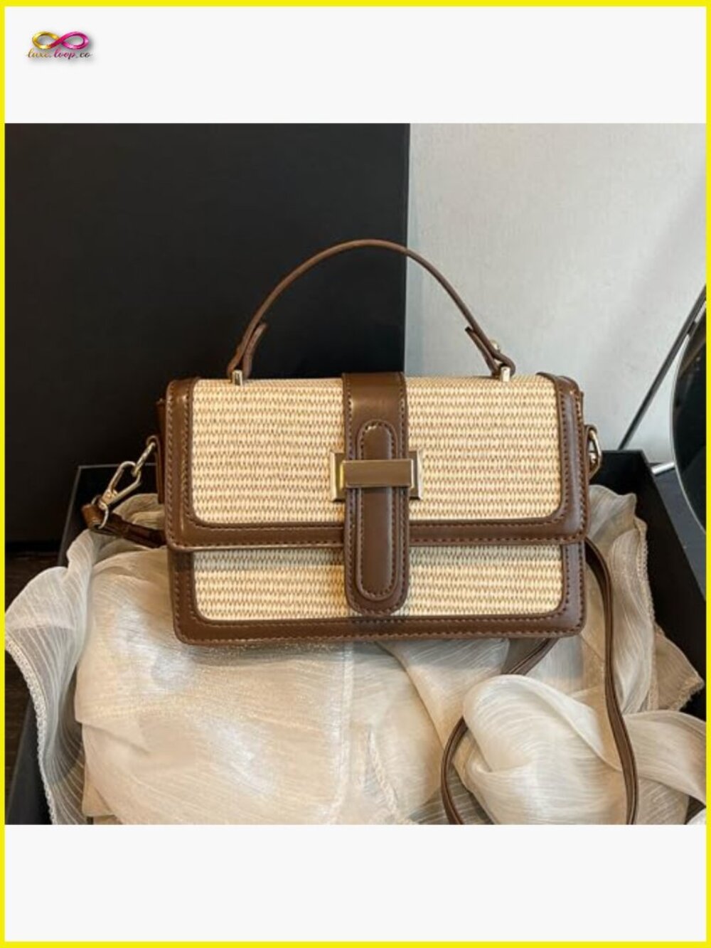 Straw Crossbody Purse for Women Summer Leather Shoulder Bag Woven Tote - Picture 3 of 7